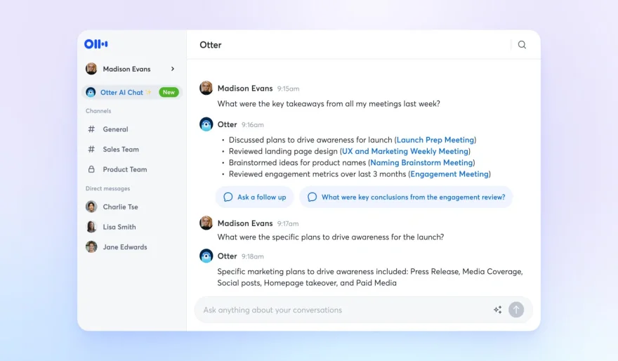 Otter Introduce GenAI to your meetings with AI summaries, AI chat and more