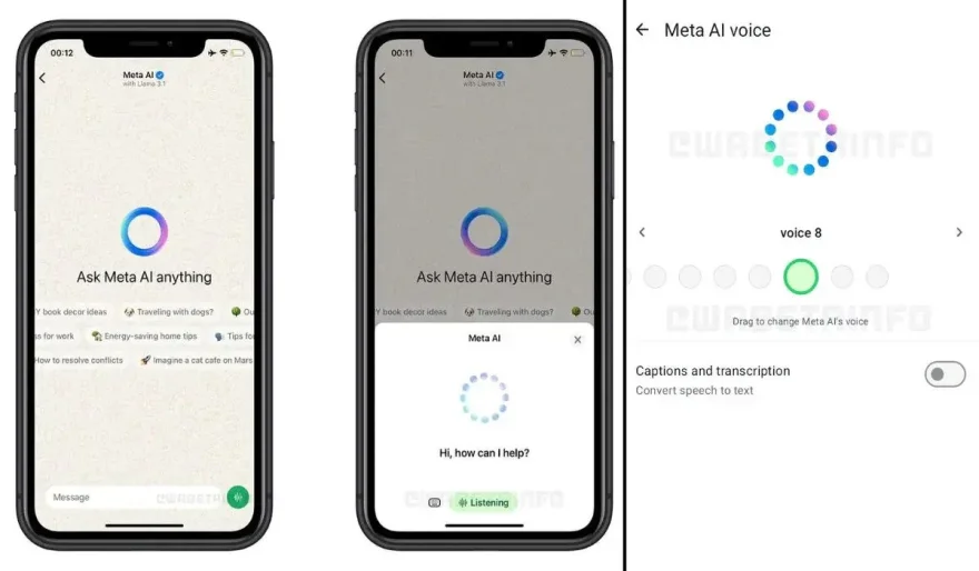 WhatsApp is introducing a voice chat mode for Meta AI, offering ten different voice options