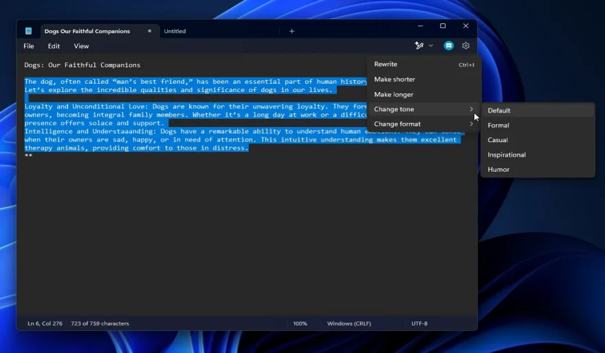 Microsoft Notepad Introduces AI-Powered Rewriting Tool on Windows 11